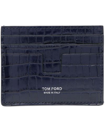 Tom Ford Crocodile-effect Leather Cardholder - Blue