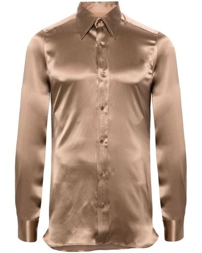 Tom Ford Point-collar Silk Shirt - Men's - Silk - Brown