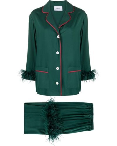 Sleeper Party Feather-trim Pajama Set - Green