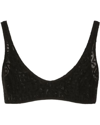 Dolce & Gabbana Logo-lace Cropped Bralette - Black