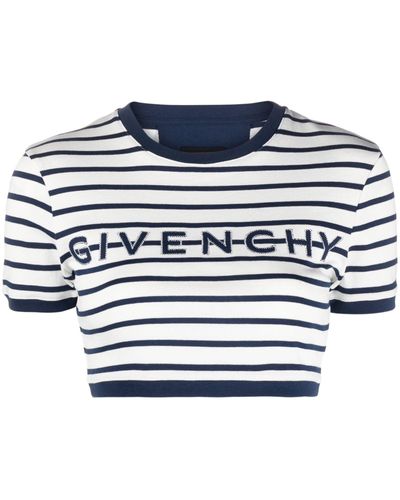 Givenchy Striped Cropped T-shirt - Women's - Cotton - Blue
