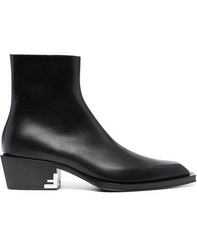 Fendi Cuban-heel Leather Ankle Boots - Black