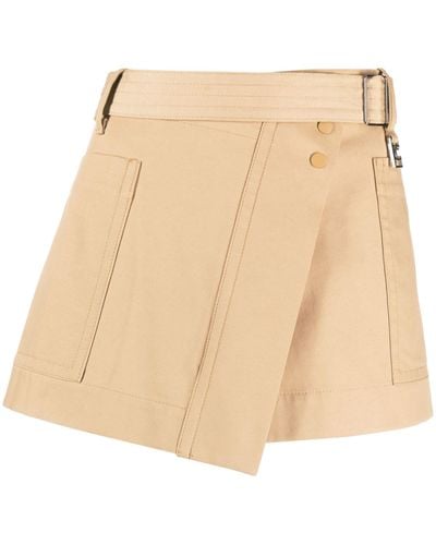 Low Classic Neutral Belted Asymmetric Miniskirt - Natural