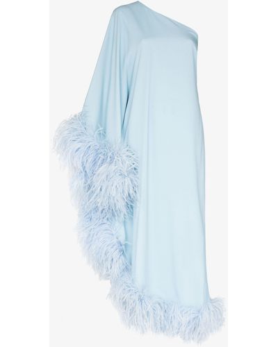 ‎Taller Marmo Ubud One Shoulder Feather Trim Gown - Women's - Acrylic/viscose/ostrich Feather - Blue