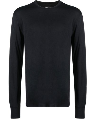Tom Ford Crew Neck Long Sleeve Cotton T-shirt Black
