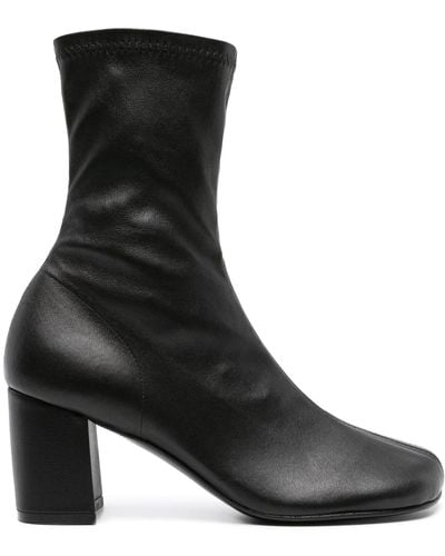 Dries Van Noten 75mm Ankle Leather Boots - Women's - Fabric/calf Leather/rubber/calf Leather - Black
