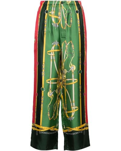 Gucci Printed Silk-satin Straight-leg Trousers - Green