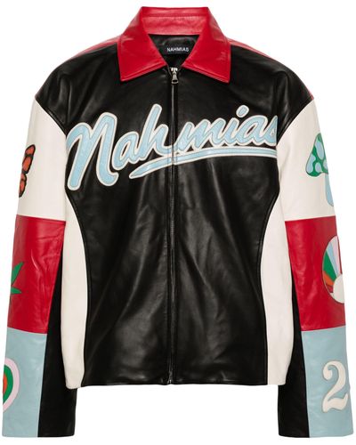 NAHMIAS Moto Colour-block Leather Jacket - Men's - Calf Leather/polyester - Red