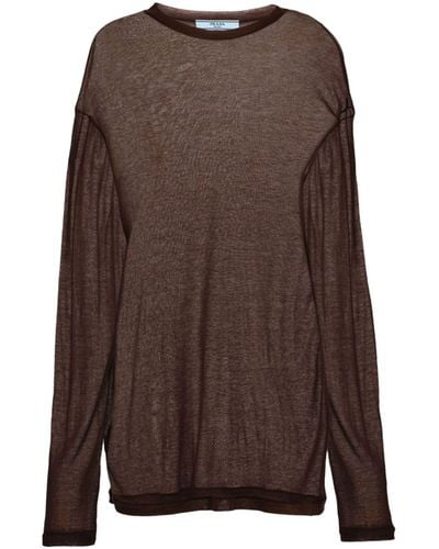 Prada Oversized Semi-sheer T-shirt - Women's - Silk/lyocell - Brown