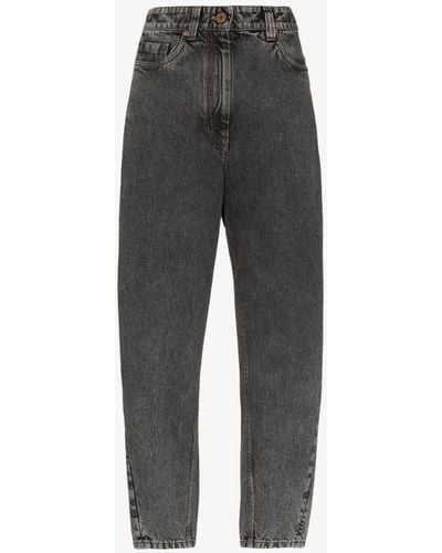 Brunello Cucinelli Tapered Leg Jeans - Women's - Cotton/leather/eco Brass - Grey