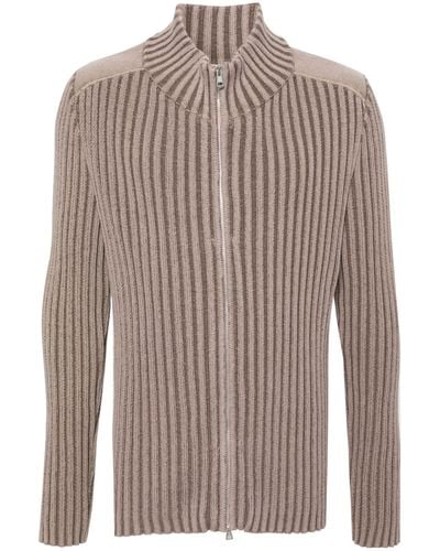 Our Legacy Neutral Ribbed-knit Zip-up Cardigan - Brown