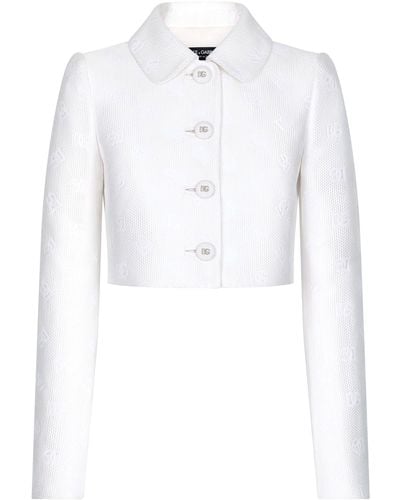 Dolce & Gabbana Monogram Jacquard Cropped Jacket - White