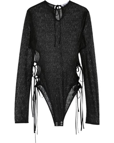 Aleksandre Akhalkatsishvili Cut-out Sheer Lace Bodysuit - Women's - Polyester - Black