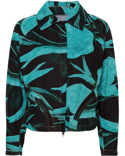 Louisa Ballou Turquoise Flower Denim Jacket - Women's - Cotton - Green