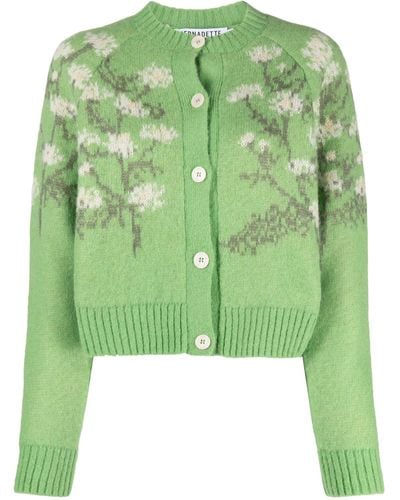 BERNADETTE Claudia Floral-intarsia Wool Cardigan - Women's - Alpaca Wool/mohair/wool/recycled Nylonpolyamide - Green
