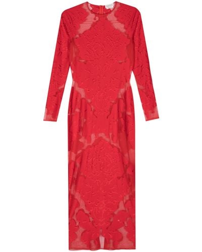 Alexander McQueen Damask-jacquard Silk Dress - Red