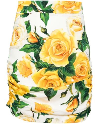 Dolce & Gabbana Floral Silk-blend Miniskirt - Yellow