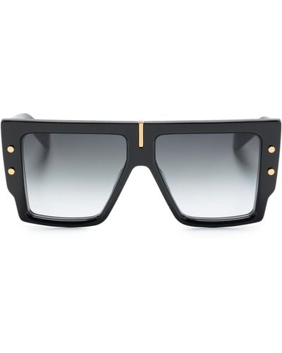 BALMAIN EYEWEAR B-grand Rectangle-frame Sunglasses - Unisex - Acetate - Grey