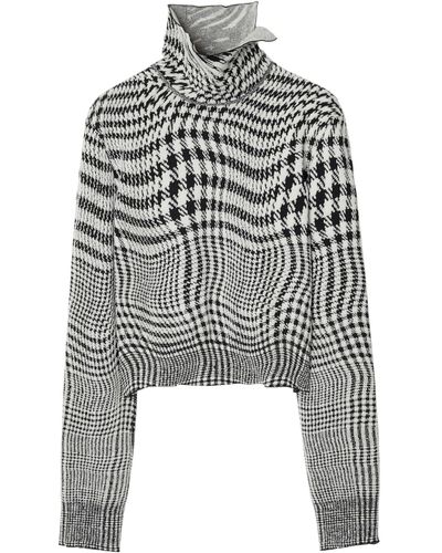 Burberry Wool-blend Warped Houndstooth Sweater - Gray