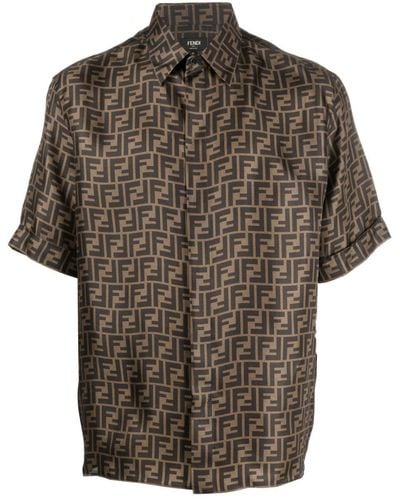 Fendi Ff-print Silk Shirt - Men's - Silk - Brown