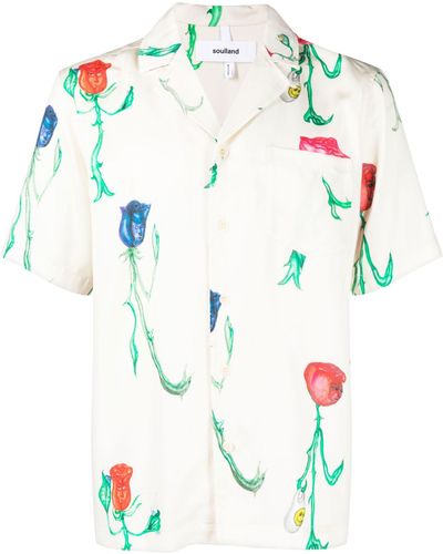Soulland White Orson Floral Print Shirt - Men's - Tm - Blue
