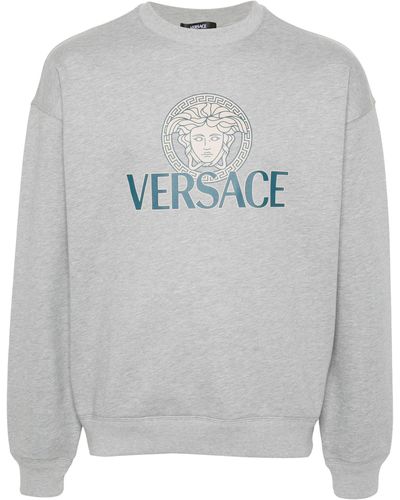 Versace Logo Print Cotton Sweatshirt - Grey