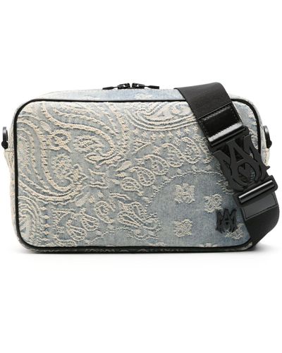 Amiri Bandana Denim Camera Bag - Men's - Calf Leather/cotton/nylon - Gray