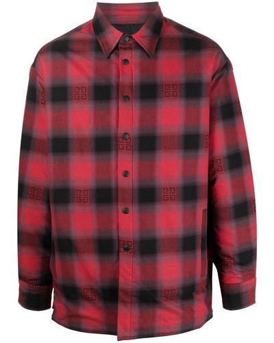 Givenchy Red And Black 4g Checked Print Padded Cotton Shirt