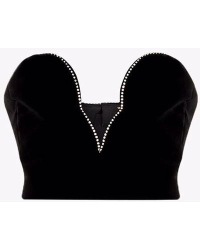 Saint Laurent Crystal Embellished Velvet Bustier - Women's - Silk/cupro/viscose - Black