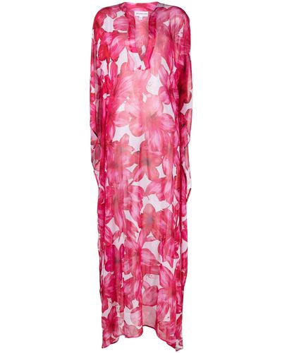Alexandra Miro Roxanne Floral Print Kaftan Dress - Women's - Viscose - Pink