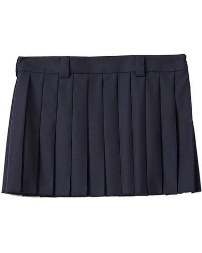 Miu Miu Batavia Pleated Wool Skirt - Women's - Wool - Blue