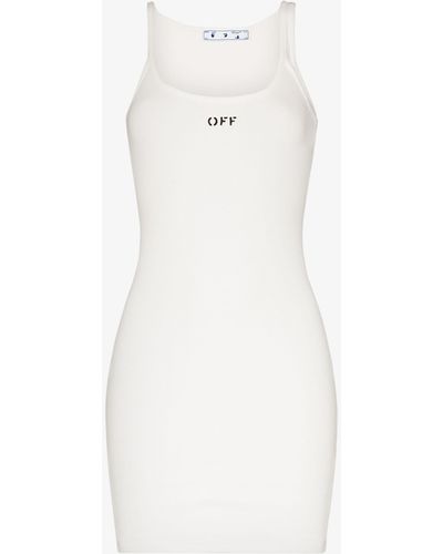 Off-White c/o Virgil Abloh Off- - Asymmetric Shoulder Logo Mini Dress - Women's - Cotton/spandex/elastane - White