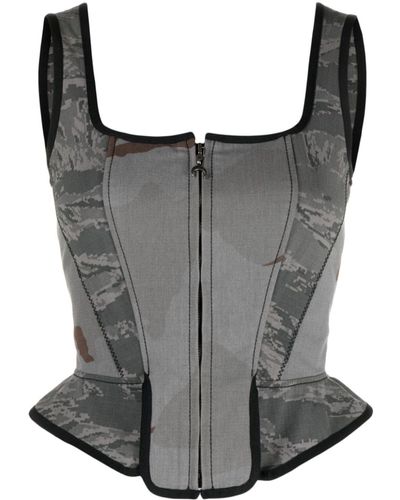 Marine Serre Camouflage-print Corset Top - Women's - Polyester/cotton/viscose - Black