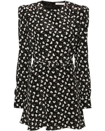 Alessandra Rich Clover-print Silk Mini Dress - Women's - Polyamide/cupro/silk - Black
