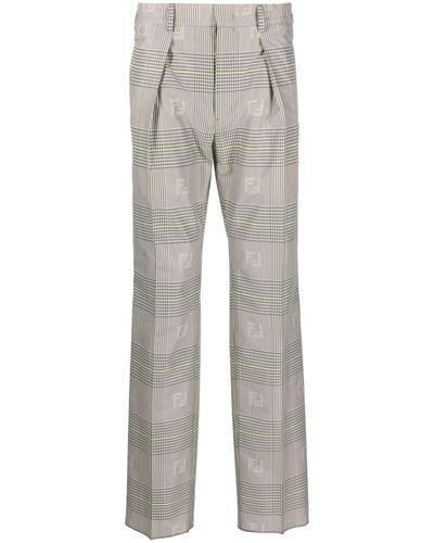 Fendi Grey Check Print Straight-leg Trousers