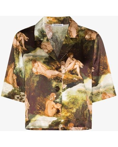 Reformation Hanson Printed Silk Shirt - Brown