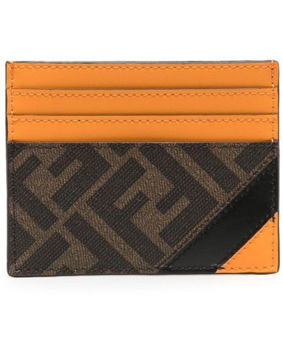 Fendi Colour-Block Leather Cardholder - Orange