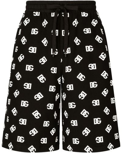Dolce & Gabbana Dg-print Cotton Track Shorts - Men's - Cotton/elastane - Black