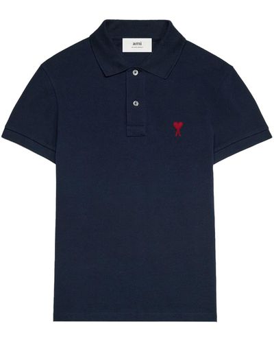 Ami Paris Logo-embroidered Cotton Polo Shirt - Blue