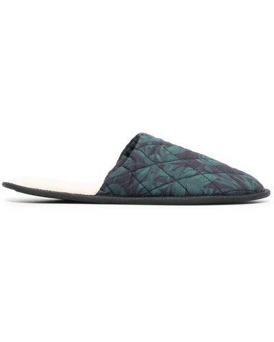 Desmond & Dempsey Byron Print Quilted Slippers - Green