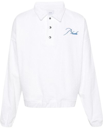 Rhude Logo Embroidered Terry Cloth Polo Shirt - Men's - Cotton - White
