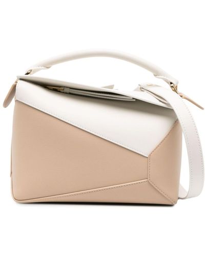 Loewe Neutral Puzzle Small Leather Top Handle Bag - Natural