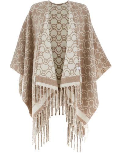 Ferragamo Neutral Patterned-jacquard Wool Poncho - Natural