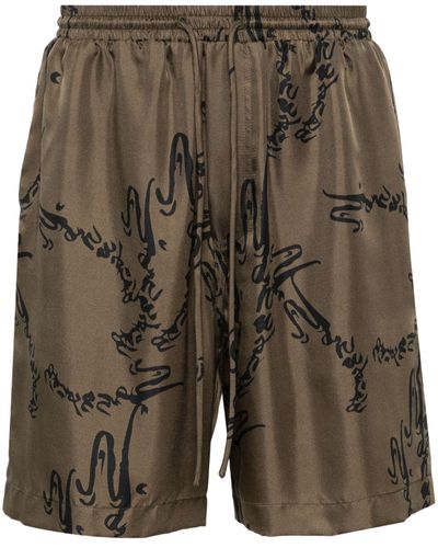 Nanushka Abstract-print Silk Shorts - Men's - Silk - Green