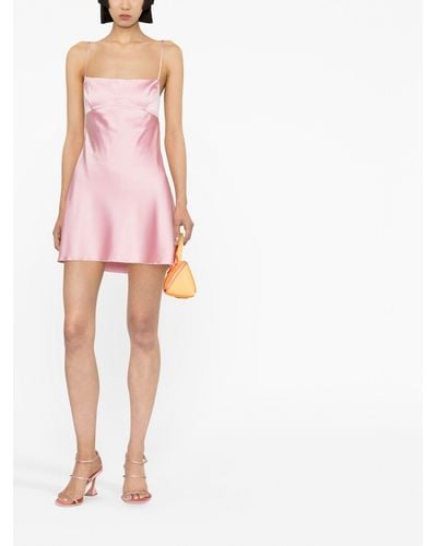 Satin Corset Dress in True Pink - Pink Corset Mini Dress – Guizio