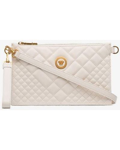 Versace Nude Medusa Quilted Leather Clutch Bag - Natural