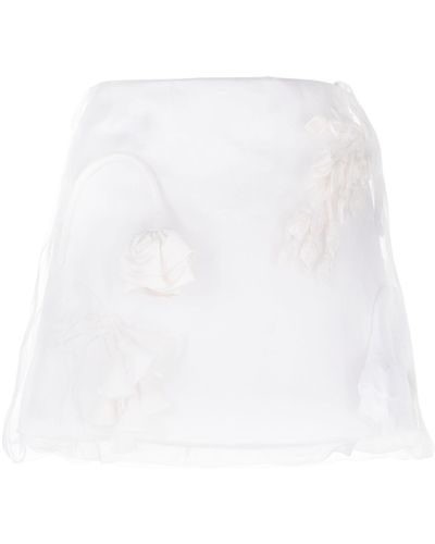 Prada Floral-appliqué Silk Miniskirt - White
