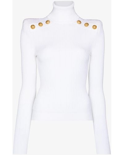 Balmain Ribbed Roll-neck Sweater - Women's - Polyester/viscose - White