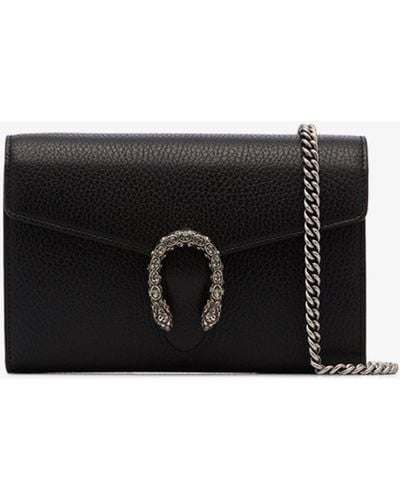 Gucci Black Dionysus Leather Wallet On Chain