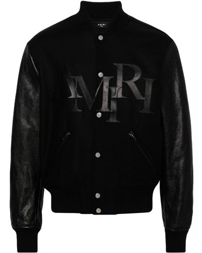 Amiri staggered Logo Varsity Jacket - Men's - Viscose/wool/nylon/bos Taurus - Black
